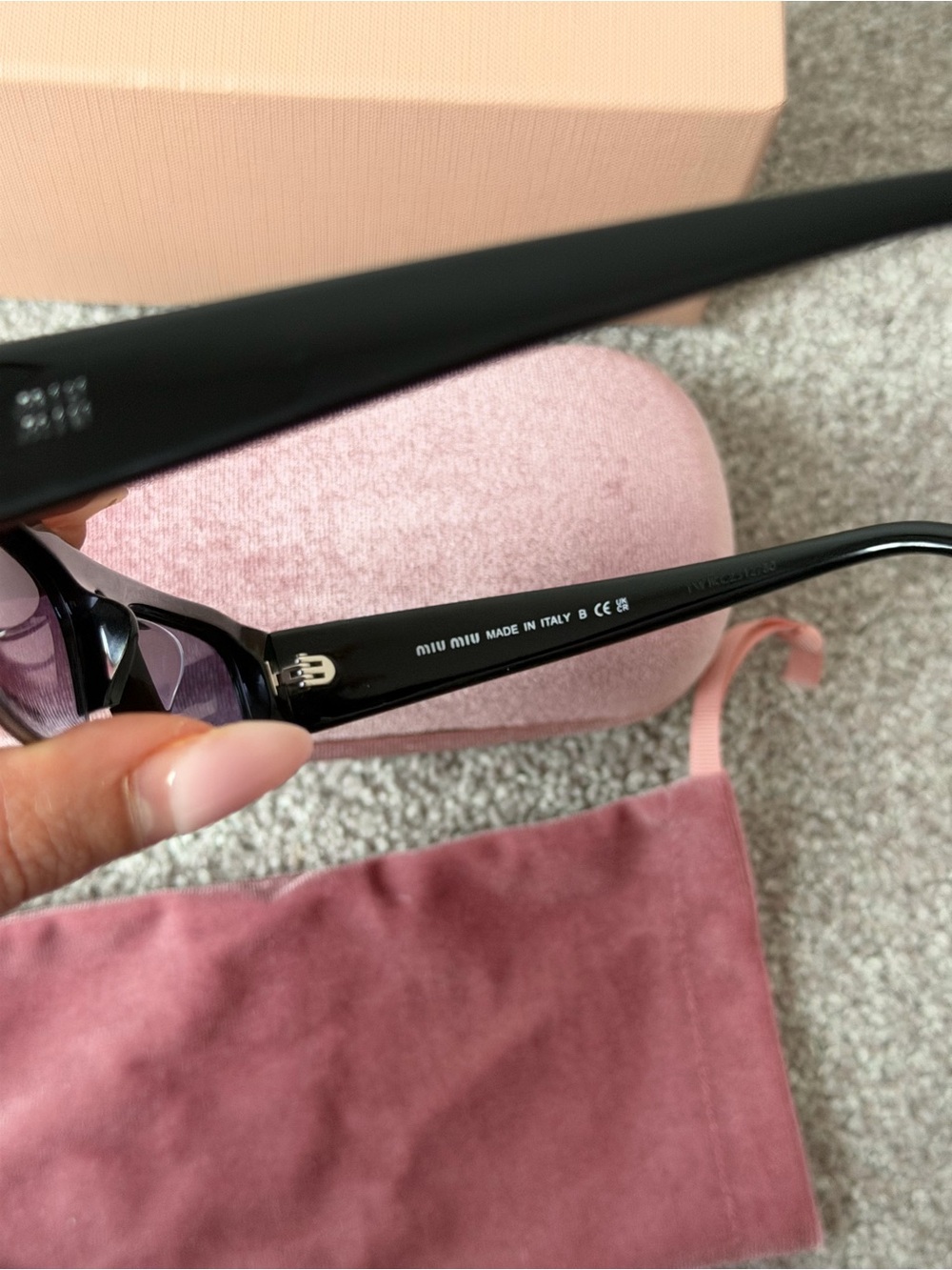 Miu Miu Black Slim Rectangular Sunglasses with Subtle Tinted Lenses - Picture 2 of 7